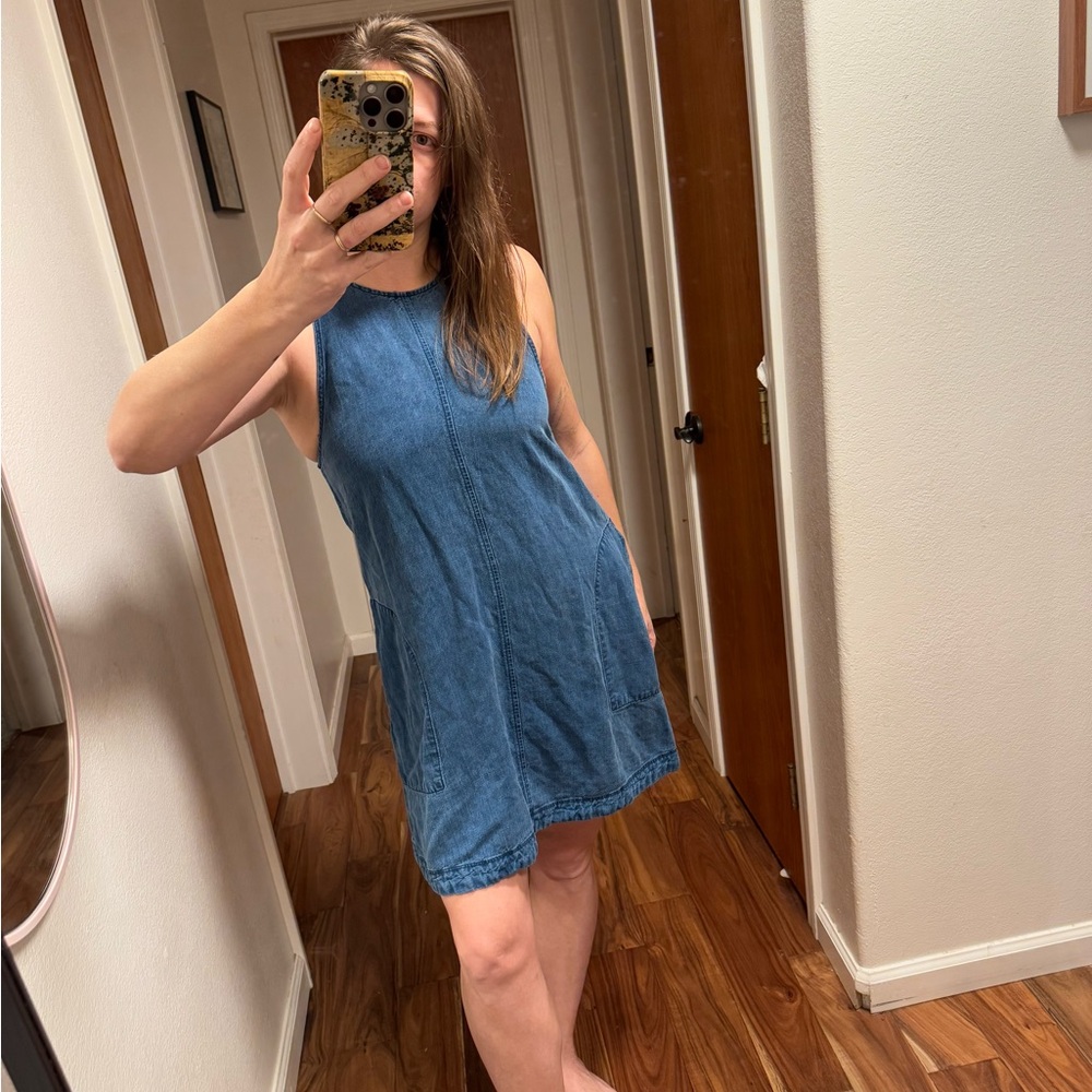 Aritzia Wilfred Trompette Dress With Linen Blue M
